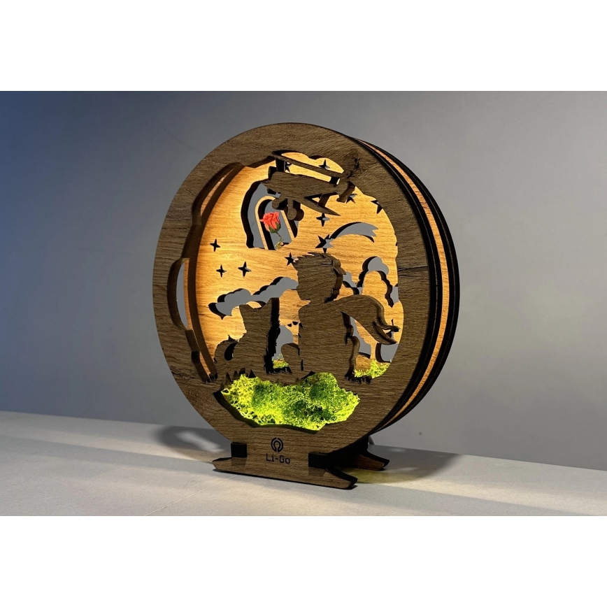 Li-Go 23634/DUB2 - LED dimējama galda dekorācija LED/12W/230V 20x22 cm ozolkoka/Mazais princis ar rozi