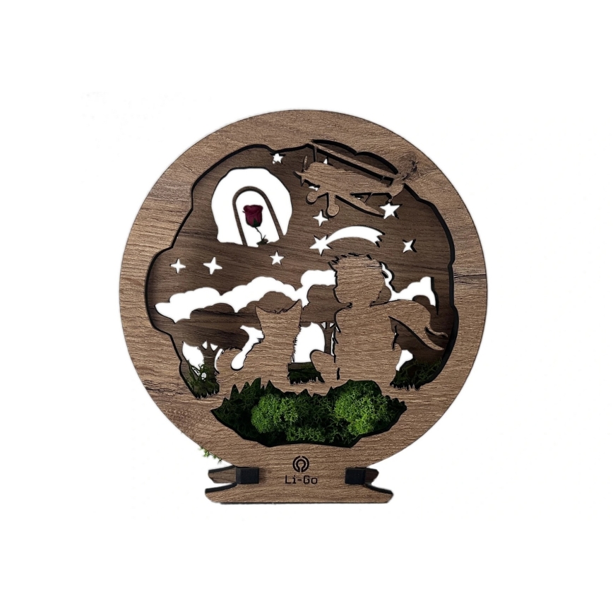 Li-Go 23634/DUB2 - LED dimējama galda dekorācija LED/12W/230V 20x22 cm ozolkoka/Mazais princis ar rozi