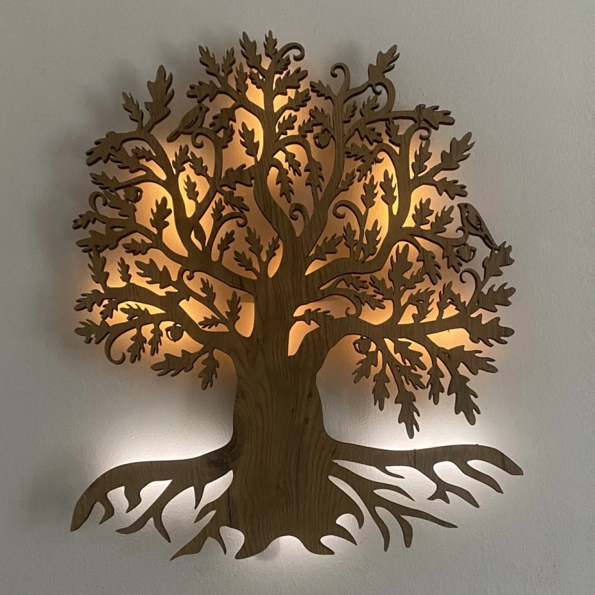 Li-Go 23673/DUB2 - LED sienas dekors ar regulējamu spilgtumu LED/10W/5V 20000 mAh 45x55 cm ozols + tālvadības pults