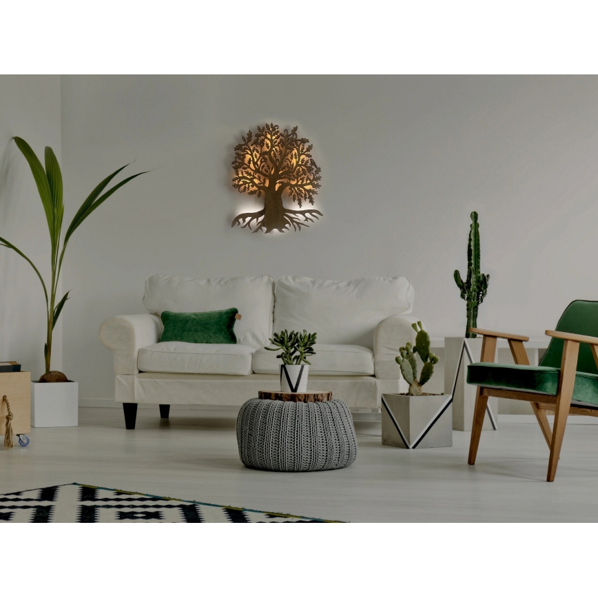 Li-Go 23673/DUB2 - LED sienas dekors ar regulējamu spilgtumu LED/10W/5V 20000 mAh 45x55 cm ozols + tālvadības pults