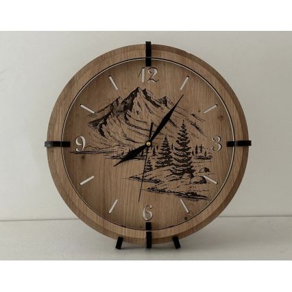 Li-Go 23697/DUB/BAT2 - LED aptumšojams pulkstenis ar kustības sensoru LED/10W/5V 20000 mAh + 1xAA Ø 32 cm ozols/Kalni