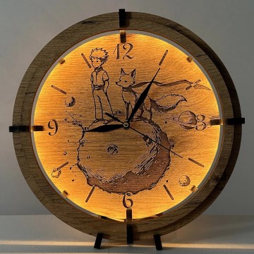 Li-Go 23712/DUB/BAT2 - LED regulējams pulkstenis ar kustības sensoru LED/10W/5V 20000 mAh + 1xAA Ø 32 cm ozols/Mazais princis