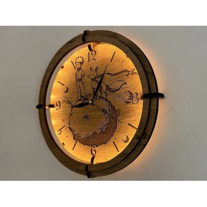 Li-Go 23712/DUB/BAT2 - LED regulējams pulkstenis ar kustības sensoru LED/10W/5V 20000 mAh + 1xAA Ø 32 cm ozols/Mazais princis