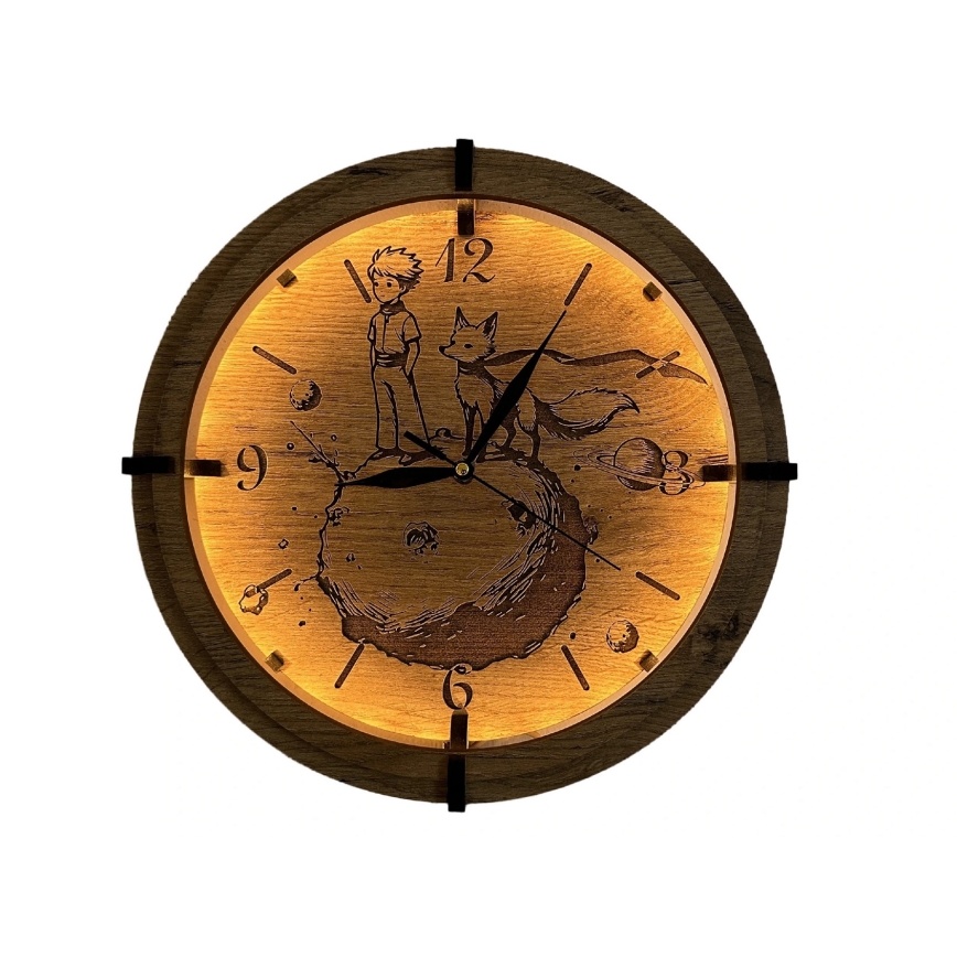 Li-Go 23712/DUB/BAT2 - LED regulējams pulkstenis ar kustības sensoru LED/10W/5V 20000 mAh + 1xAA Ø 32 cm ozols/Mazais princis