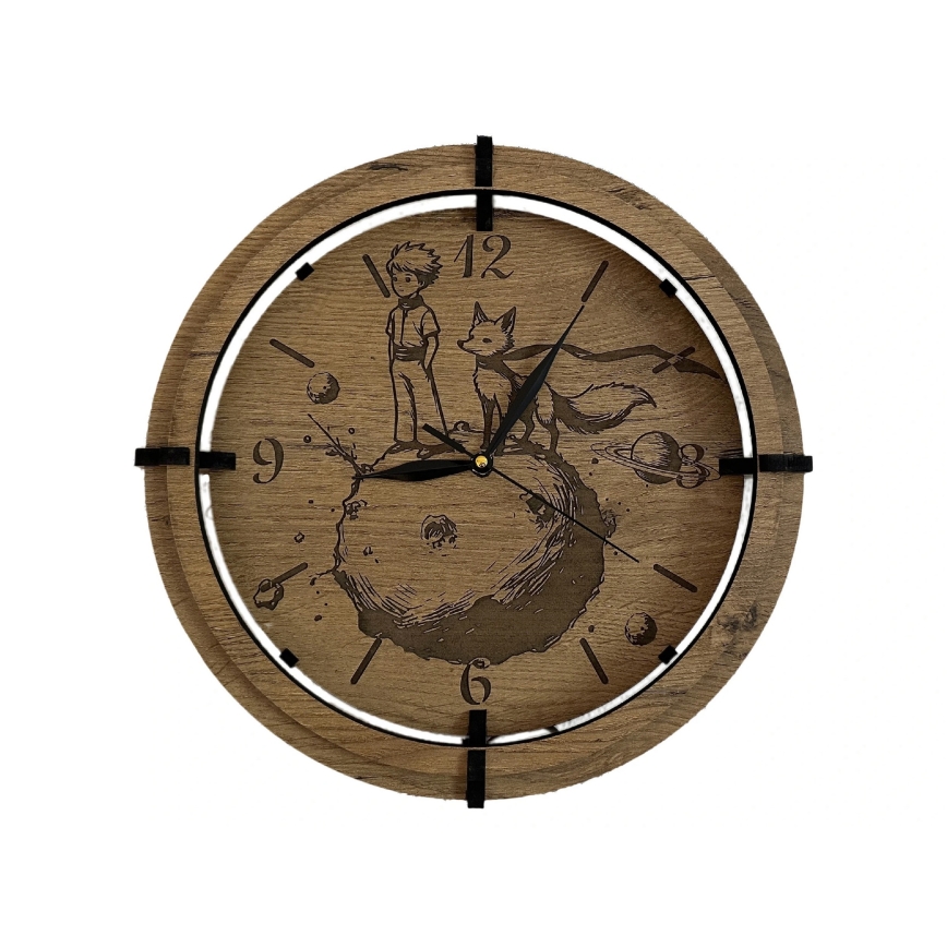 Li-Go 23712/DUB/BAT2 - LED regulējams pulkstenis ar kustības sensoru LED/10W/5V 20000 mAh + 1xAA Ø 32 cm ozols/Mazais princis