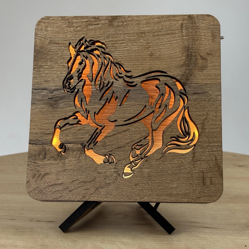 Li-Go 4070/DUB2 - LED galda dekorācija LED/12W/230V 19x19 cm ozols/zirgs