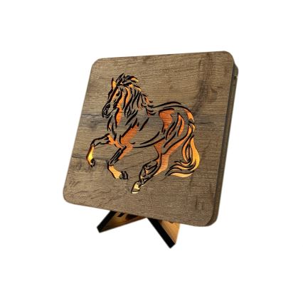 Li-Go 4070/DUB2 - LED galda dekorācija LED/12W/230V 19x19 cm ozols/zirgs