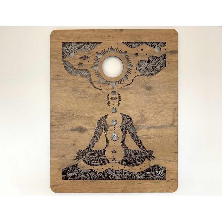 Li-Go 4421/A/4 - LED regulējama sienas dekorācija LED/10W/5V 30000 mAh 70x90 cm ozols/čakras