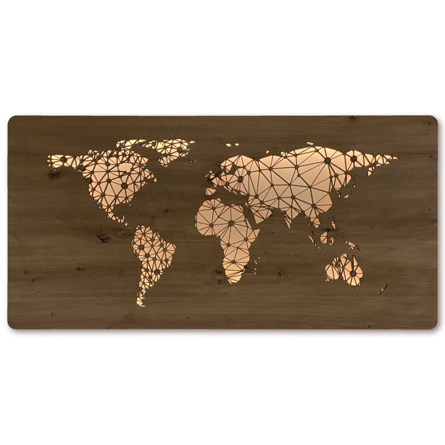 Li-Go 4457/A/4 - LED regulējama sienas dekorācija LED/10W/5V 30000 mAh 120x60 cm ozols/Pasaules karte