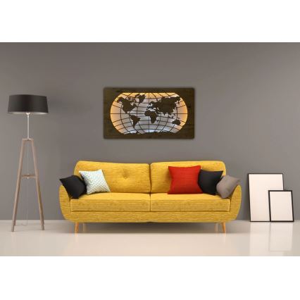 Li-Go 4868/DUB2 - Dimējama LED sienas dekorācija LED/24W/230V 110x60 cm ozols/Pasaules karte (paralēles)