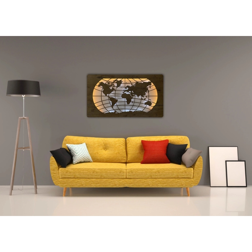 Li-Go 4868/DUB2 - Dimējama LED sienas dekorācija LED/24W/230V 110x60 cm ozols/Pasaules karte (paralēles)