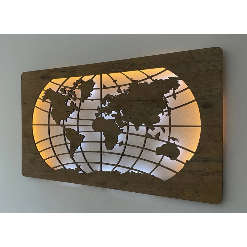 Li-Go 4868/DUB2 - Dimējama LED sienas dekorācija LED/24W/230V 110x60 cm ozols/Pasaules karte (paralēles)