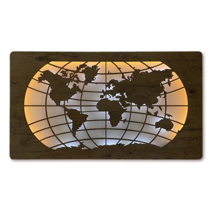 Li-Go 4868/DUB2 - Dimējama LED sienas dekorācija LED/24W/230V 110x60 cm ozols/Pasaules karte (paralēles)