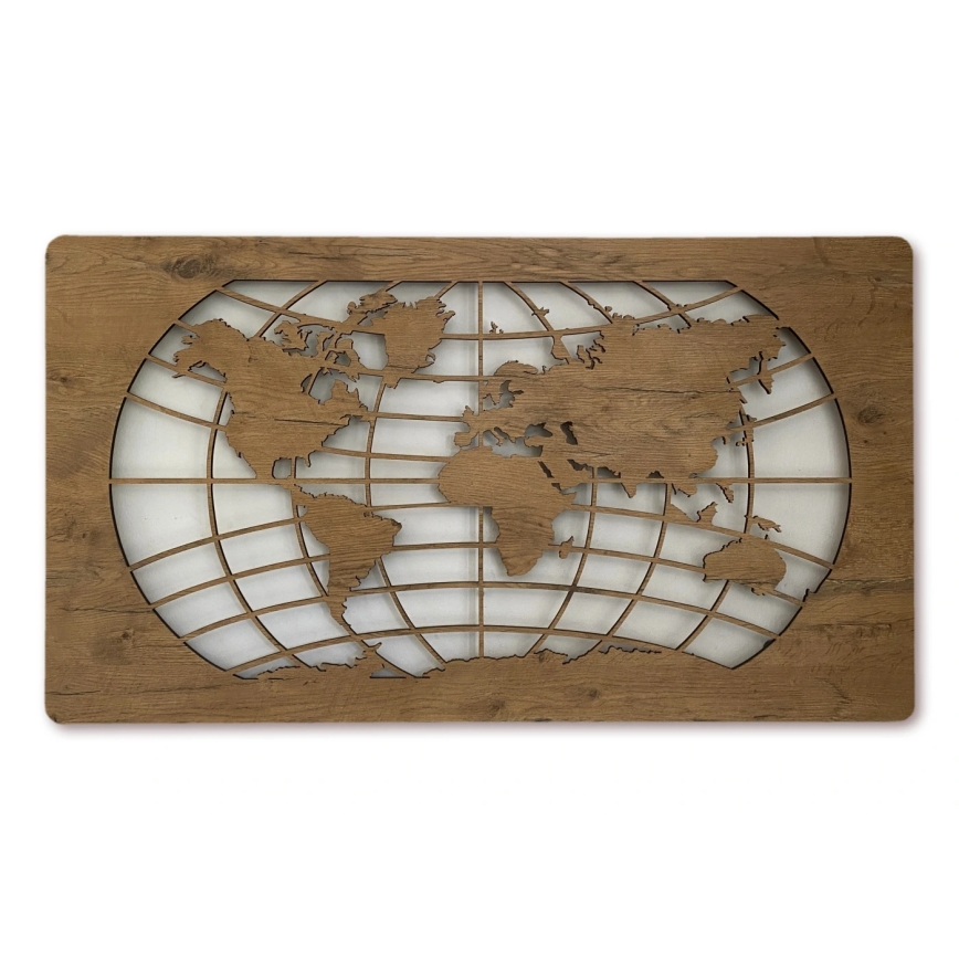 Li-Go 4868/DUB2 - Dimējama LED sienas dekorācija LED/24W/230V 110x60 cm ozols/Pasaules karte (paralēles)