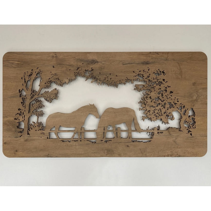 Li-Go 5012/B/4 - LED sienas dekorācija ar regulējamu spilgtumu LED/10W/5V 30000 mAh 120x60 cm ozols/zirgi + tālvadības pults