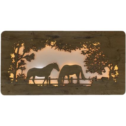 Li-Go 5012/B/4 - LED sienas dekorācija ar regulējamu spilgtumu LED/10W/5V 30000 mAh 120x60 cm ozols/zirgi + tālvadības pults