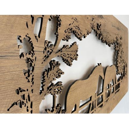 Li-Go 5012/B/4 - LED sienas dekorācija ar regulējamu spilgtumu LED/10W/5V 30000 mAh 120x60 cm ozols/zirgi + tālvadības pults