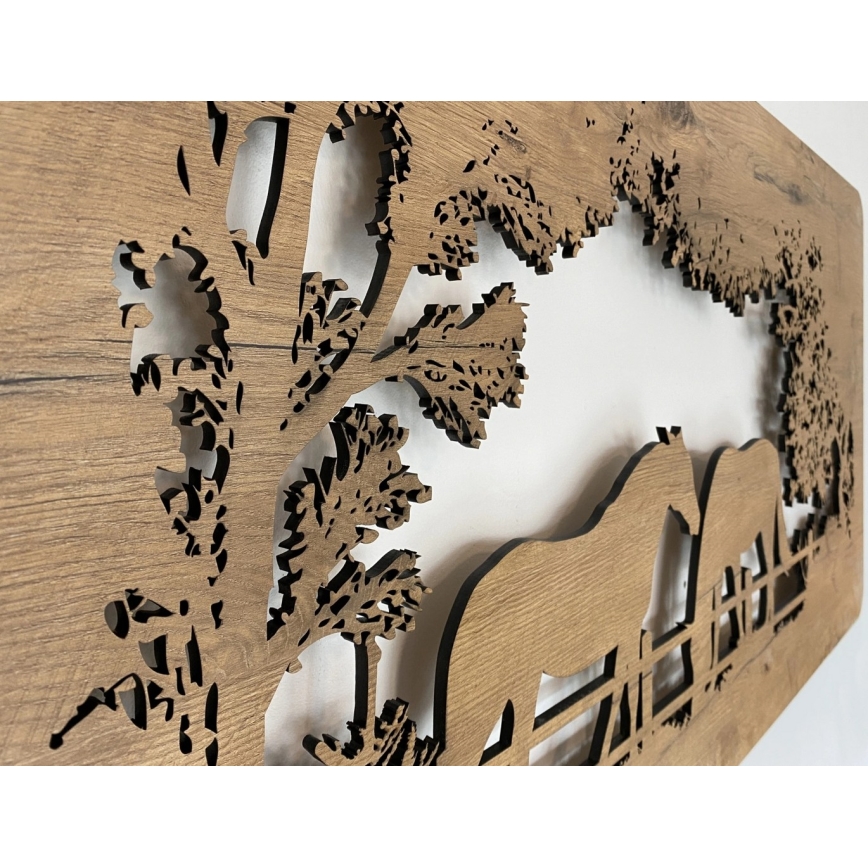 Li-Go 5012/B/4 - LED sienas dekorācija ar regulējamu spilgtumu LED/10W/5V 30000 mAh 120x60 cm ozols/zirgi + tālvadības pults