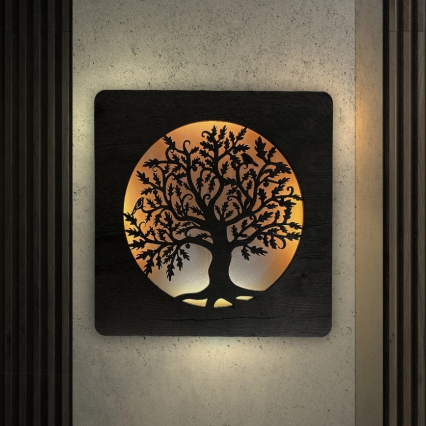 Li-Go 5275/DUB2 - LED pulkstenis ar regulējamu spilgtumu LED/10W/5V 20000 mAh 42x42 cm ozols/ozols aplī + ar tālvadības pulti