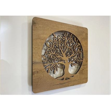 Li-Go 5275/DUB2 - LED pulkstenis ar regulējamu spilgtumu LED/10W/5V 20000 mAh 42x42 cm ozols/ozols aplī + ar tālvadības pulti