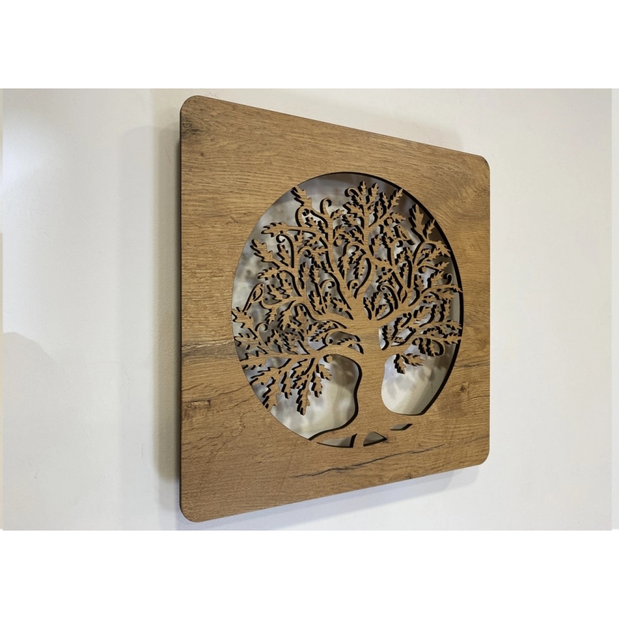 Li-Go 5275/DUB2 - LED pulkstenis ar regulējamu spilgtumu LED/10W/5V 20000 mAh 42x42 cm ozols/ozols aplī + ar tālvadības pulti