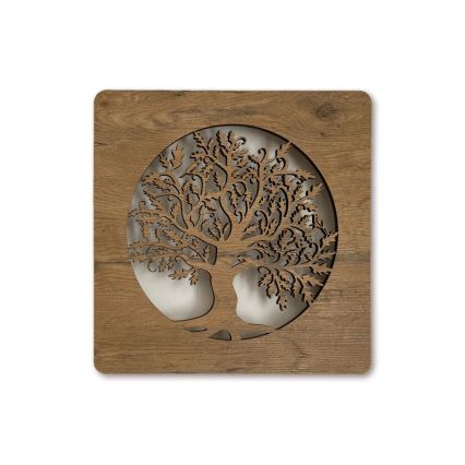 Li-Go 5275/DUB2 - LED pulkstenis ar regulējamu spilgtumu LED/10W/5V 20000 mAh 42x42 cm ozols/ozols aplī + ar tālvadības pulti