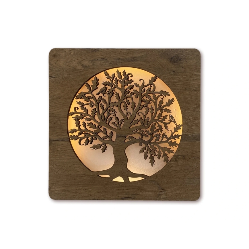 Li-Go 5275/DUB2 - LED regulējama sienas dekorācija LED/10W/5V 20000 mAh 42x42 cm ozols/Ozols aplī + ar tālvadības pulti