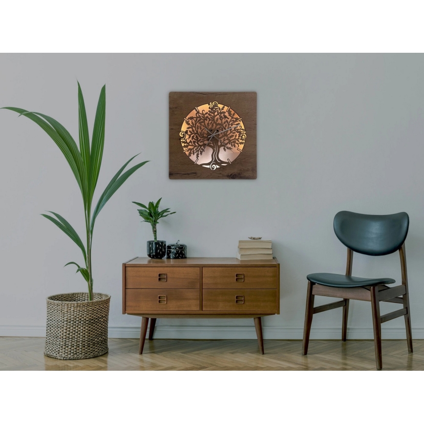 Li-Go 5652/DUB2 - LED pulkstenis ar regulējamu spilgtumu LED/10W/5V 20000 mAh 42x42 cm ozols/ozols aplī + tālvadības pults