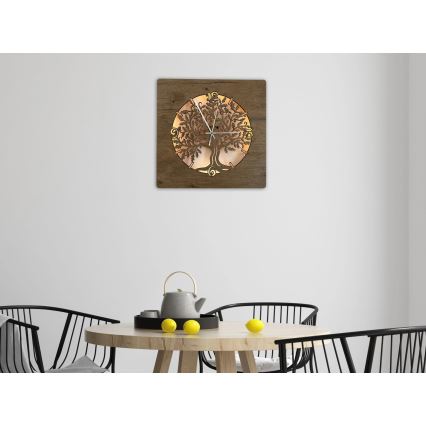 Li-Go 5652/DUB2 - LED pulkstenis ar regulējamu spilgtumu LED/10W/5V 20000 mAh 42x42 cm ozols/ozols aplī + tālvadības pults