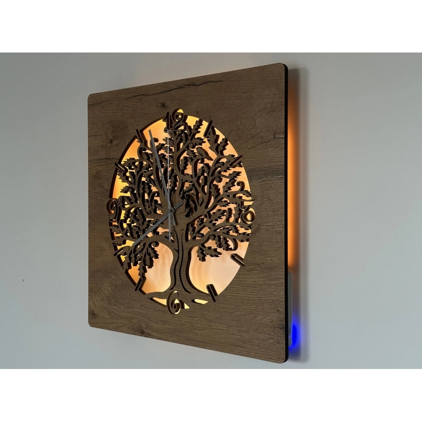 Li-Go 5652/DUB2 - LED pulkstenis ar regulējamu spilgtumu LED/10W/5V 20000 mAh 42x42 cm ozols/ozols aplī + tālvadības pults