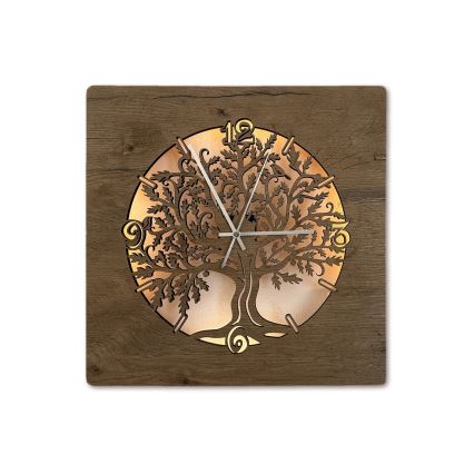 Li-Go 5652/DUB2 - LED pulkstenis ar regulējamu spilgtumu LED/10W/5V 20000 mAh 42x42 cm ozols/ozols aplī + tālvadības pults