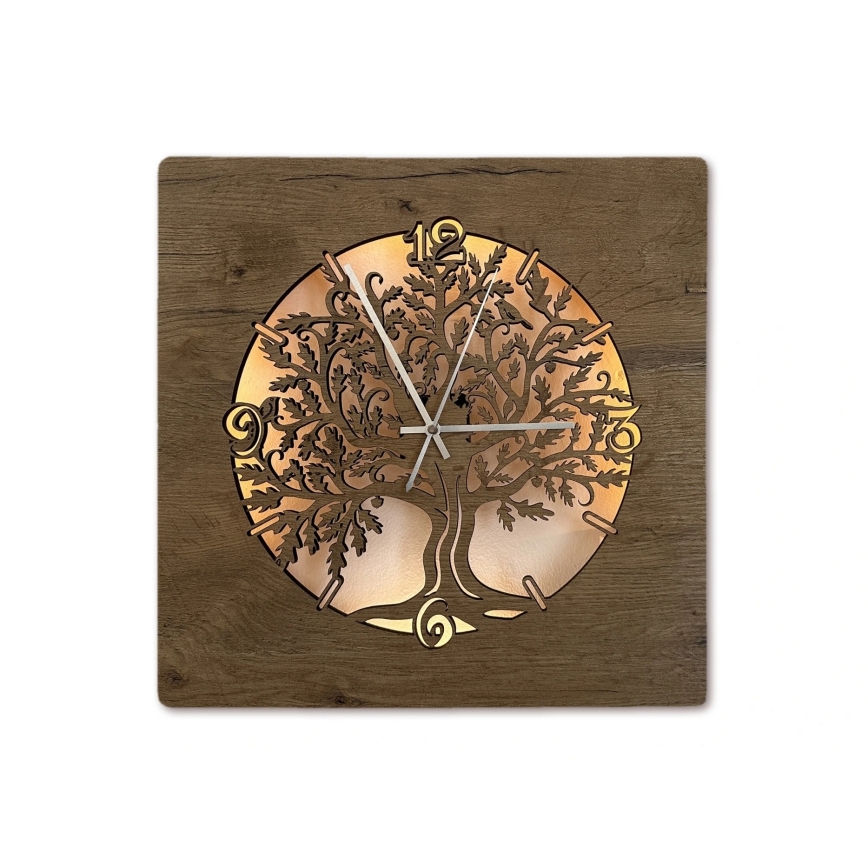 Li-Go 5652/DUB2 - LED pulkstenis ar regulējamu spilgtumu LED/10W/5V 20000 mAh 42x42 cm ozols/ozols aplī + tālvadības pults