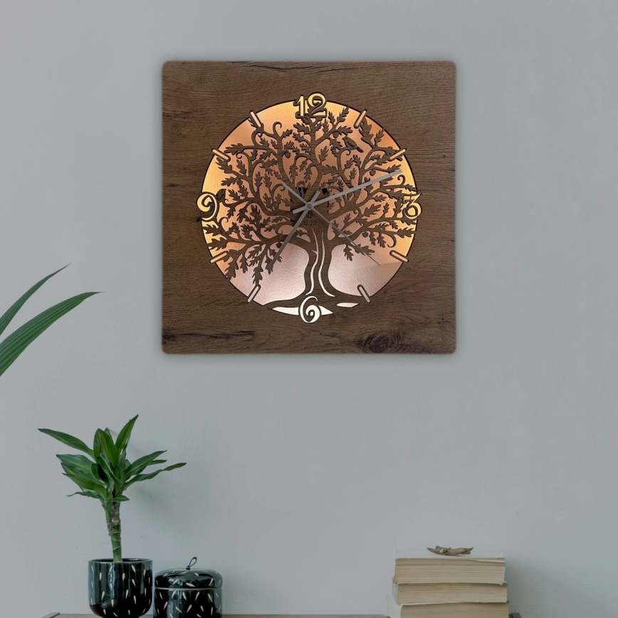 Li-Go 5652/DUB2 - LED pulkstenis ar regulējamu spilgtumu LED/10W/5V 20000 mAh 42x42 cm ozols/ozols aplī + tālvadības pults