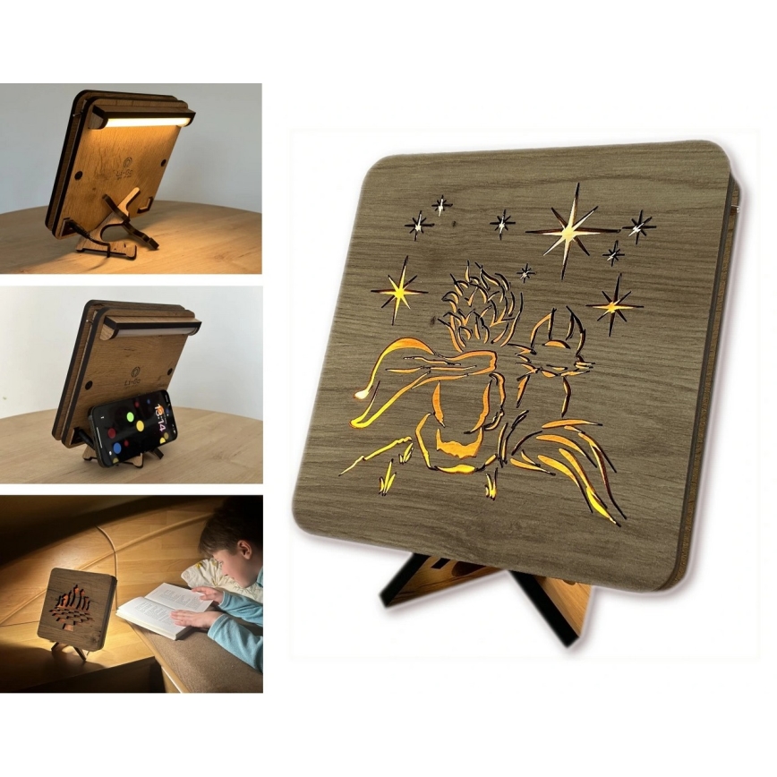 Li-Go 5788/DUB2 - LED galda dekors LED/12W/230V 19x19 cm ozols/Mazais princis