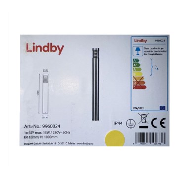 Lindby - Āra lampa ENJA 1xE27/15W/230V IP44