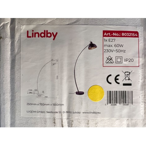 Lindby - Grīdas stāvlampa PHILEAS 1xE27/60W/230V