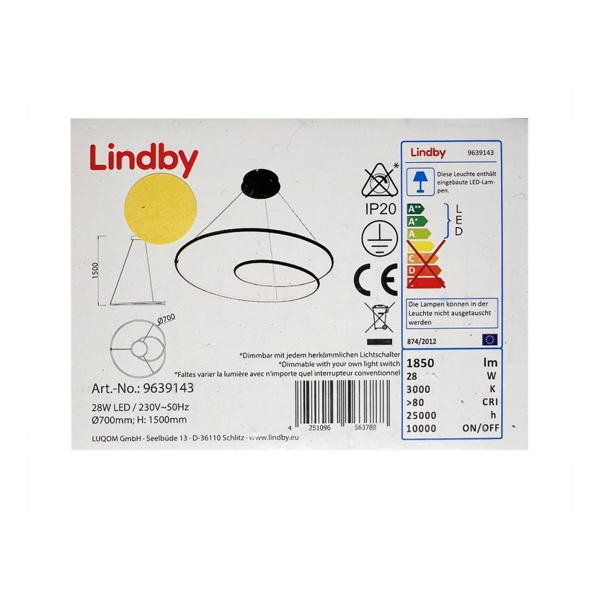 Lindby - LED Aptumšojama lampa ar auklu LUCY LED/28W/230V