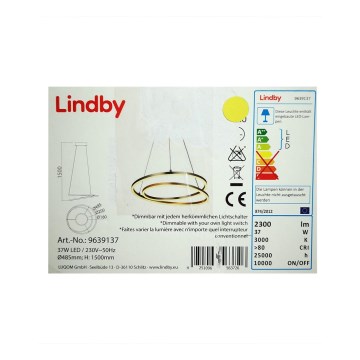 Lindby - LED Aptumšojama lustra ar auklu DAVIAN LED/37W/230V