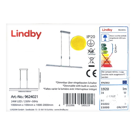 Lindby - LED Aptumšojama lustra ar auklu SLADJA LED/24W/230V