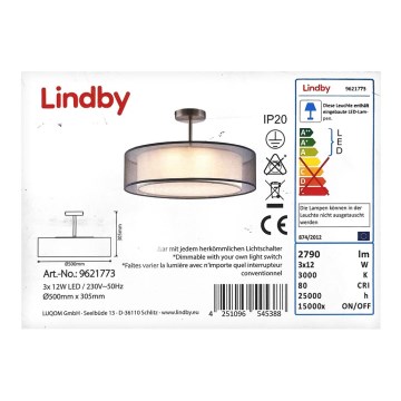 Lindby - LED Aptumšojama virsapmetuma lustra PIKKA 3xLED/12W/230V
