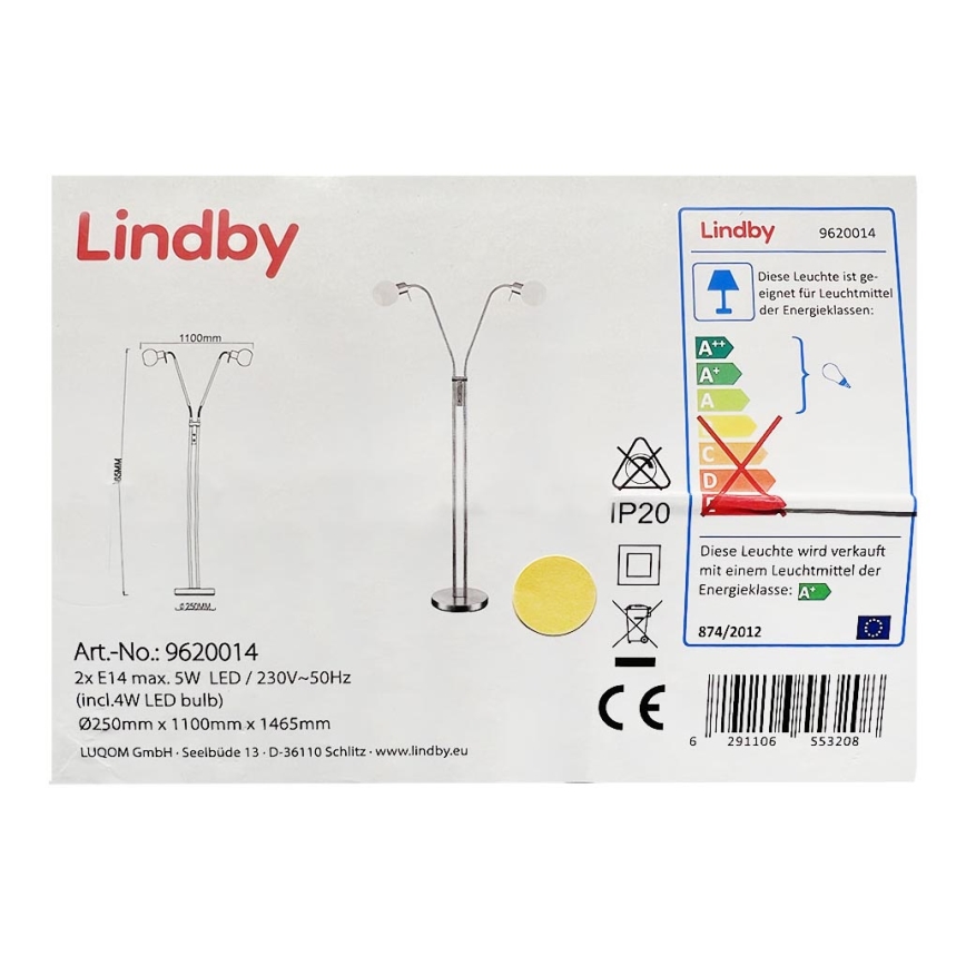 Lindby - LED Grīdas stāvlampa ELAINA 2xE14/4W/230V