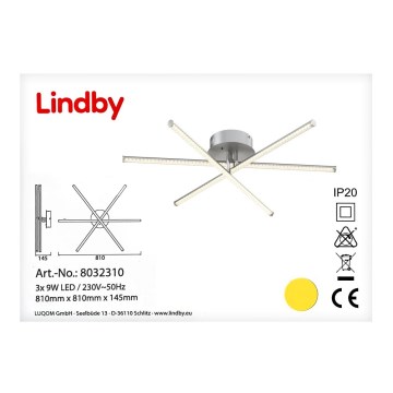 Lindby - LED RGB Aptumšojama griestu lampa LANSSON 3xLED/9W/230V + tālvadības pults