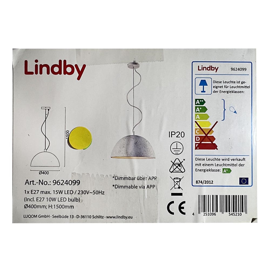 Lindby - LED RGB Aptumšojuma lustra ar auklu CAROLLE LED/10W/230V Wi-Fi Tuya