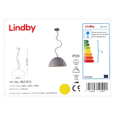 Lindby - LED RGBW Aptumšojuma lustra ar auklu CAROLLE 1xE27/10W/230V Wi-Fi Tuya
