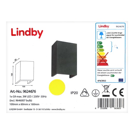 Lindby - LED Sienas lampa ALBIN 1xG9/3W/230V