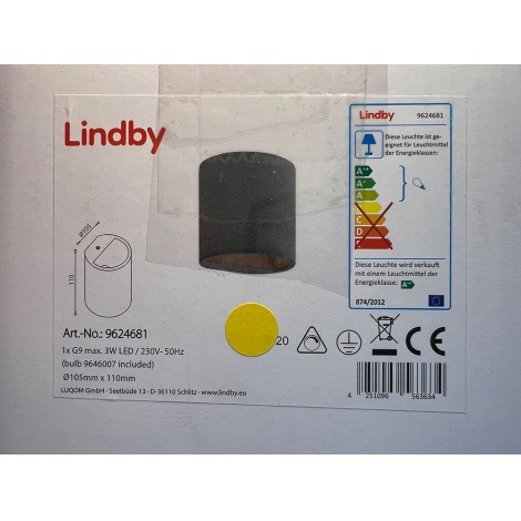 Lindby - LED Sienas lampa EDVIN 1xG9/3W/230V betons