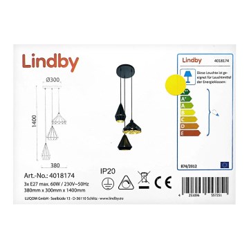 Lindby - Lustra ar auklu 3xE27/60W/230V