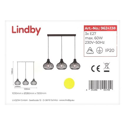 Lindby - Lustra ar auklu FRANCES 3xE27/60W/230V