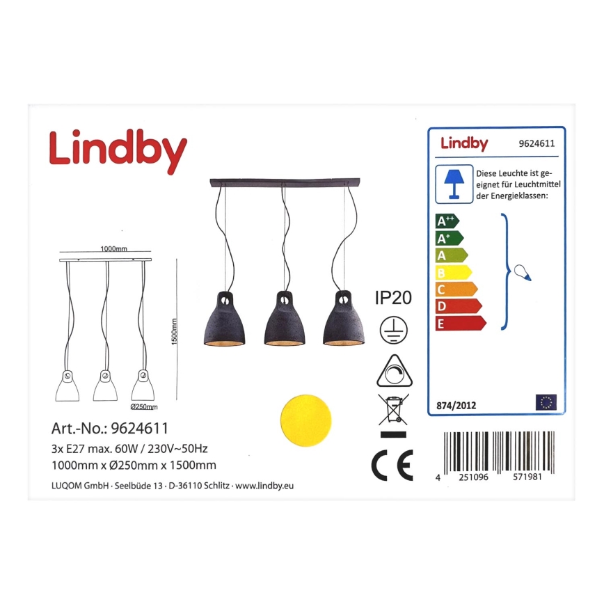 Lindby - Lustra ar auklu IBU 3xE27/60W/230V