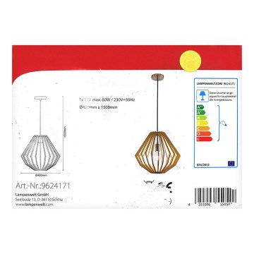 Lindby - Lustra ar auklu SIGGIE 1xE27/60W/230V